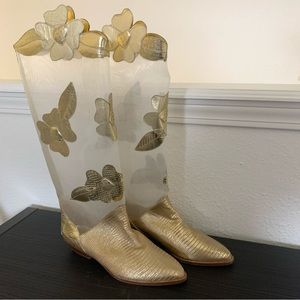 Vintage Zalo Gold & Mesh Floral Western Boots
